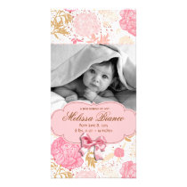 Baby Girl Photo  Card Vintage Floral Pink Custom Photo Card