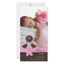 Baby Girl Photocard Announcement Cake Pops Pink Photo Cards