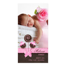 Baby Girl Photocard Announcement Cake Pops Pink Photo Cards
