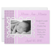 Baby Girl Pink and Grey Birth Announcement