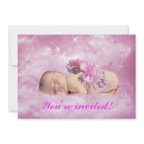 Baby girl pink clouds fantasy shower invitation
