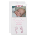 Baby Girl Pink Footprints Birth Announcement Customized Photo Card