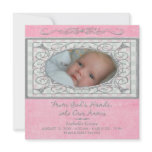 Baby Girl Pink Gingham Christian Photo Birth Invitations
