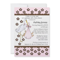 Baby Girl Stork Baby Shower Invitations
