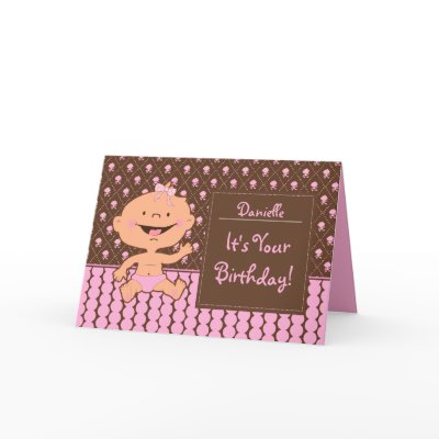 Baby Girl Wearing Pink Diaper Cute Birthday Card by envisager