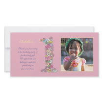 Baby Girls 1st Birthday Thank You Photo Card