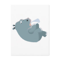 baby hippo drinking bottle postcards