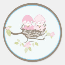 Baby Invitation or Favour Sticker - Twin Birds