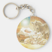 Baby Jesus Nativity with Lambs and Donkey Keychains