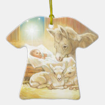 Baby Jesus Nativity with Lambs and Donkey Christmas Ornaments