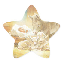 Baby Jesus Nativity with Lambs and Donkey Star Stickers