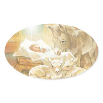 Baby Jesus Nativity with Lambs and Donkey Sticker