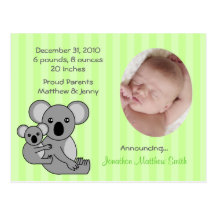 Baby Koala Bear Birth Announcements Postcard