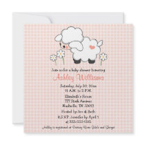 Baby Lamb Baby Shower Invitations Pink Gingham