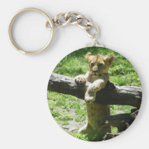 Baby Lion Cub On Branch Key Chain