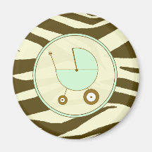 Baby Magnet - Brown Zebra & Green Baby Carriage
