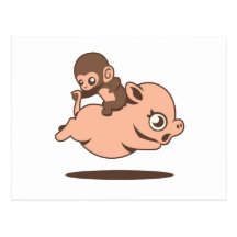Baby Monkey (Going Backwards on a Pig) Post Card