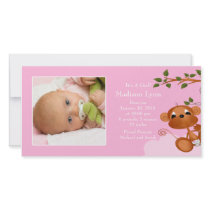 Baby Monkey PHOTO  Girls Birth Announcement Photo Card