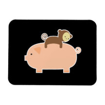 Baby Monkey Riding Backwards on a Pig Rectangle Magnet