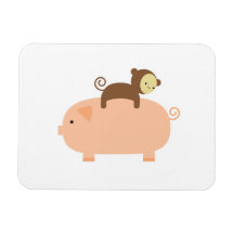 Baby Monkey Riding Backwards on a Pig Flexible Magnet