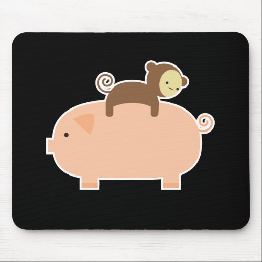 Baby Monkey Riding on a Pig Mousepads