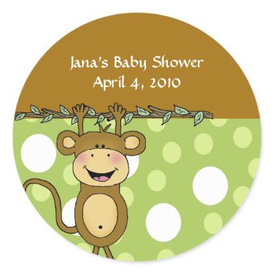 BABY MONKEY Round Baby Shower Favour Stickers by allpetscherished