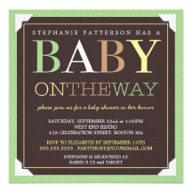 Baby On the Way Modern Green & Brown Baby Shower Invites