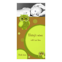 Baby Owl Announcement Custom Photo Card