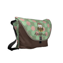 Baby Owl Pink and Green Custom Name Diaper Tote Commuter Bag