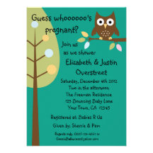 Baby Owl Whoooos Pregnant Green Shower Party Custo Invitation