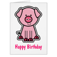Baby Pig Sticker Birthday Greeting Cards