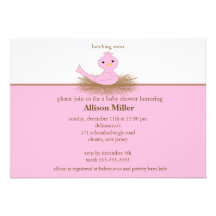Baby Pink Bird Nest Baby Shower Invitation