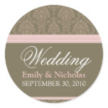 Baby Pink Chocolate Damask Wedding Invitation Seal Stickers