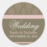 Baby Pink Chocolate Damask Wedding Invitation Seal Stickers