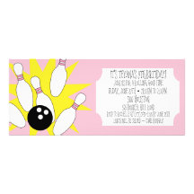 Baby Pink Rolling Good Time Bowling Birthday Party Announcements