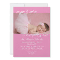 Baby Pink Sugar & Spice Photo Birth Announcements