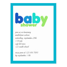 Baby Polka Blue & Green • Baby Shower Invitation Postcard