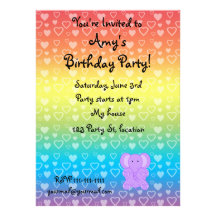 Baby purple elephant rainbow hearts personalized announcements