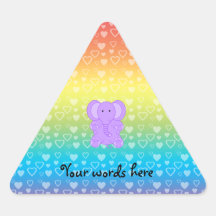 Baby purple elephant rainbow hearts pattern triangle sticker