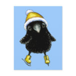 Baby raven ice skating post cards