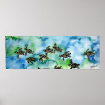 baby sea turtles reptile animal painting print