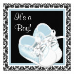 Baby Shoes Black Blue Damask Baby Boy Shower Invite