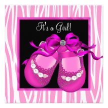 Baby Shoes Hot Pink Zebra Baby Girl Shower Invite