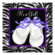 Baby Shoes Purple Zebra Baby Girl Shower Custom Announcements