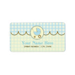 Baby Shower Address Label- Blue Gingham & Brown
