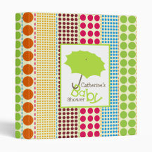 Baby Shower Binder Green Umbrella & Boho Dots