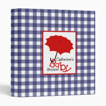 Baby Shower Binder Red Umbrella & Blue Gingham