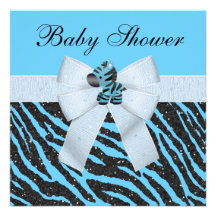 Baby shower bleu mignon de scintillement de zèbre  faire-parts