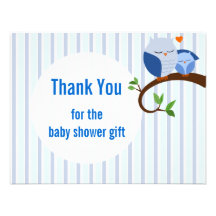 Baby Shower Blue Owls Flat Thank You Custom Announcements