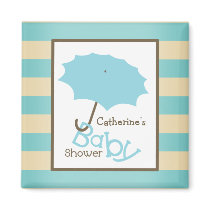 Baby Shower - Blue Umbrella and Stripes Magnets